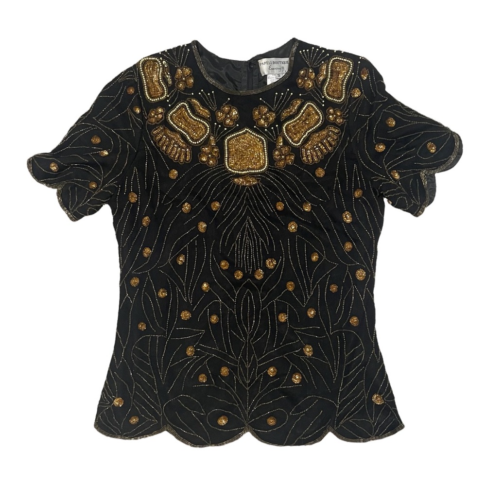Vintage Papell Boutique Evening Silk Beaded Sequined Top Y2K 90’s